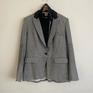 Veronica Beard Houndstooth Blazer Size 12, Virgin Wool, Removable Collar
